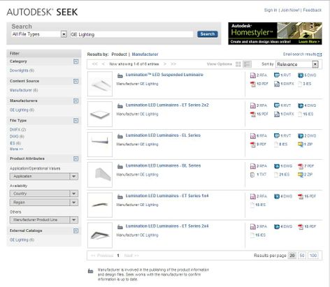GE Lighting supports its Lumination™ LED Luminaires on the Autodesk® Seek platform to facilitate office design and product specifying for architects and engineers.