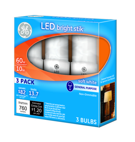 GE launches Bright Stik™, a CFL replacement LED light bulb available in an LED 3-pack for under $10 every day at The Home Depot.