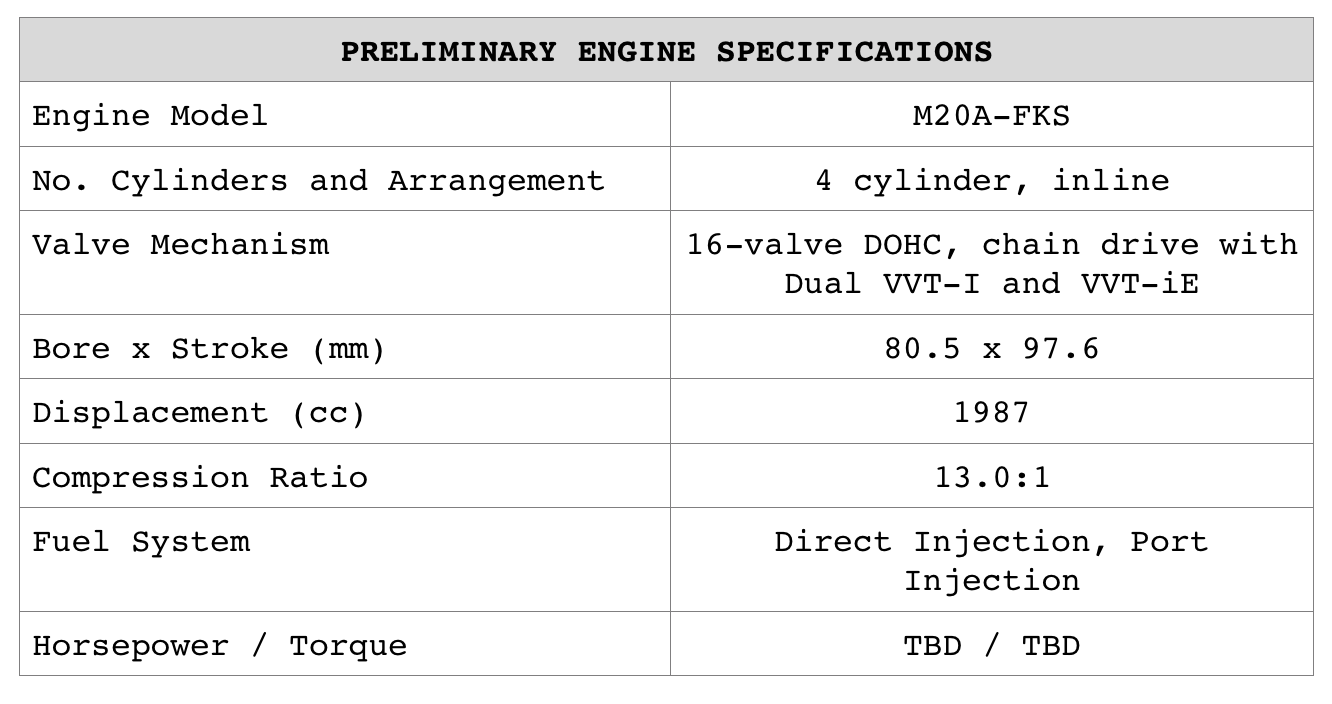 Preliminary Engine Specifications