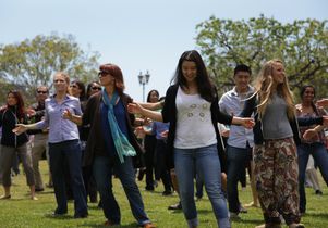 People exercising on the UCLA campus