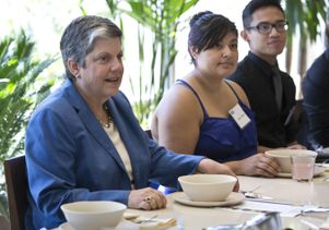 Janet Napolitano and students