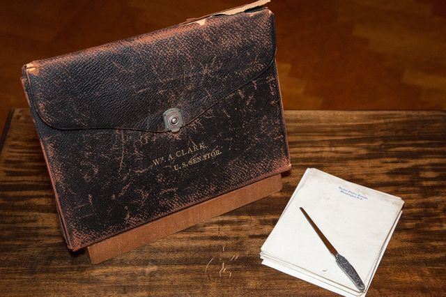 leather document carrier that had belonged to him when he served as U.S. senator from Montana, they were thrilled to find inside stationery from his 1901-1907 senate term.