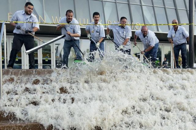 Fighting flood outside Pauley