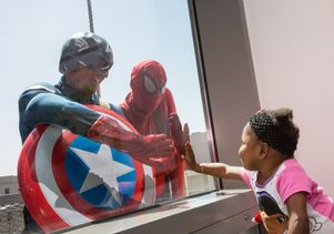 Superhero window washers and Erin