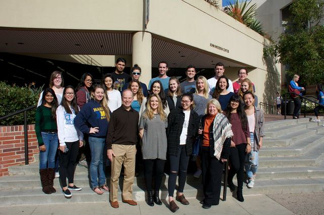 The LAPD invited the students to attend a reception for all the Los Angles schools involved in the peer-to-peer competition sponsored by EdVentures and the U.S. State Department. Group shot of public diplomacy class.