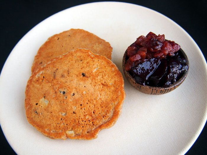 Chunky apple oatmeal pancake with compotes