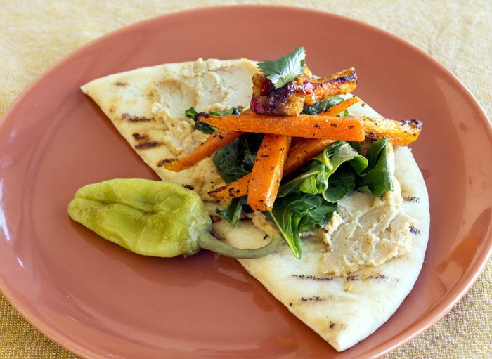 Roasted carrot and apricot pita sandwich