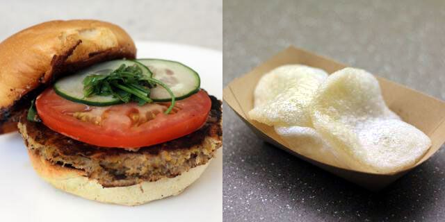 Veggie burger with black-bean garlic sauce with a side of shrimp chips