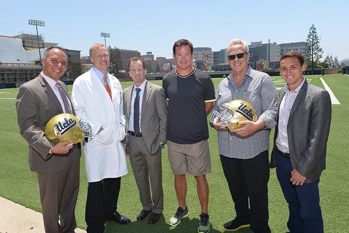 Dr. Christopher Giza, Dr. Neil Martin, Dr. John DiFiori, Coach Jim Mora, Steve Tisch and research coordinator Max Zeiger