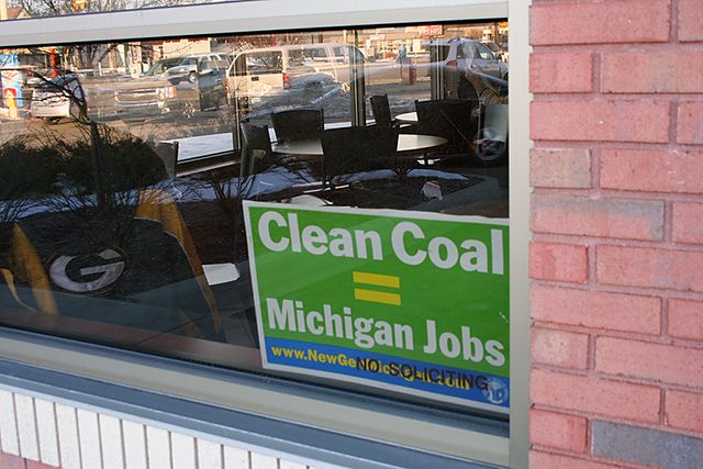 Clean Coal sign in a shop window