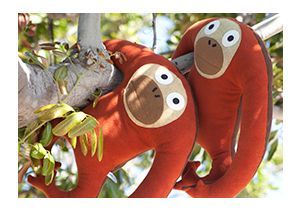 A pair of stuffed toy orangutans made by Indy Plush