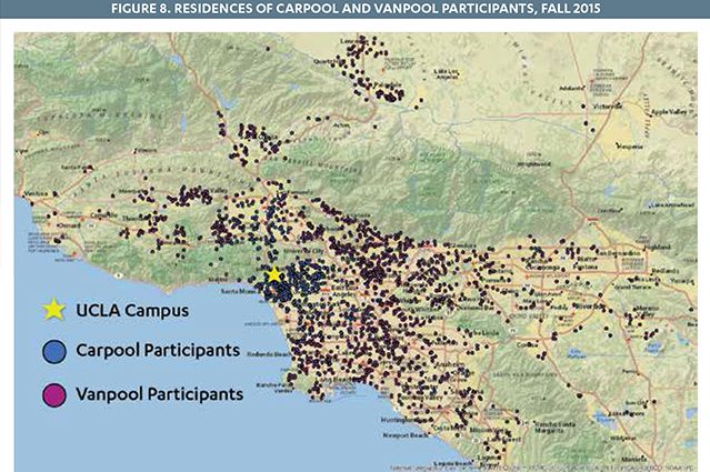 Map of UCLA vanpools and carpools