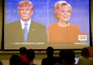 UCLA Luskin public policy students watch the Monday night presidential debate between Donald Trump and Hillary Clinton.