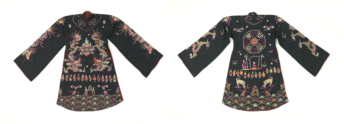 Artist Unknown (Tày peoples, Vietnam). Robe (front and back views), late 19th to early 20th century Handmade textile, embroidery.