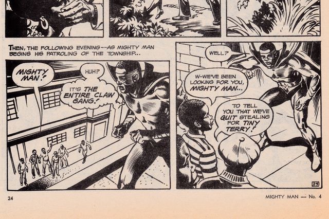 Inside page from issue No. 4 of the South African propaganda comic book “Mighty Man”