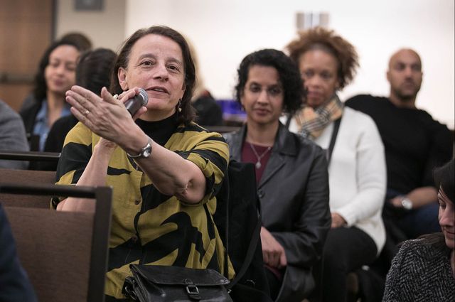 Pat Turner, dean and vice provost of undergraduate education and senior dean of the UCLA College, asks a question at the 2018 Hollywood Diversity Report panel discussion.