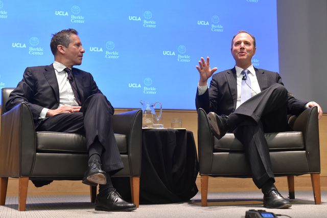 Kal Raustiala and Adam Schiff at Burkle Center lecture
