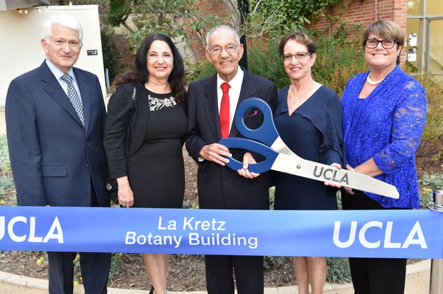 Chancellor Gene Block, Linda Duttenhaver, Morton La Kretz, Margaret Blume and Dean Victoria Sork.