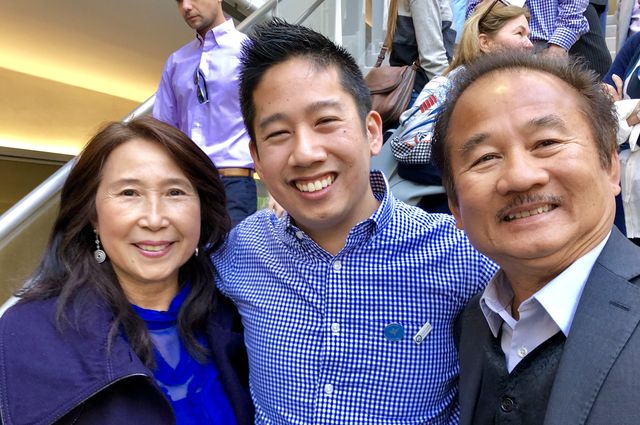 Anthony Bui, center, is ecstatic after learning that he matched at the University of Washington in Seattle, where he'll be reunited with his girlfriend, who also matched there. 