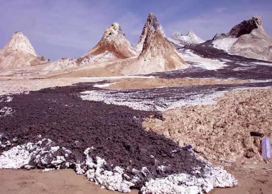 Lava flows of world's only currently active carbonatite volcano: Oldoinyo Lengai, Tanzania.
