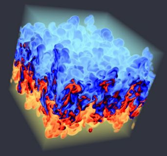 Mathematical modeling of Rayleigh-Taylor instability with slow reaction. The research focuses on turbulence and fluid dynamics, with possible applications in chemical and nuclear engineering. Typical raw binary datasets range from several Gigabytes to several Terabytes in size.