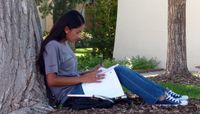 Student studying on UNM campus