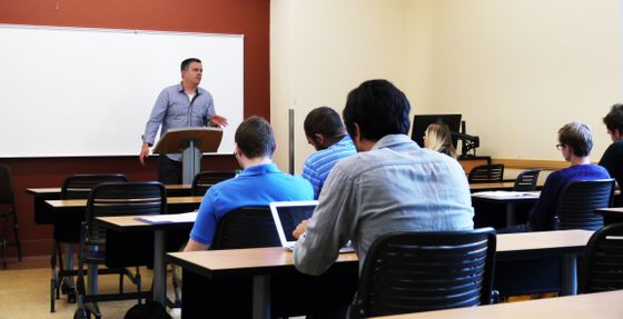 Johnston delivers a lecture to his “Modern Social and Political Philosophy class.