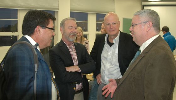 (l. to r.): Vice President for Research Gabriel Lopez, former Vice President for Research Michael Dougher, retired Professor Kevin Malloy and College of Arts & Sciences Dean Mark Peceny discuss tje new UNM-CSI.
