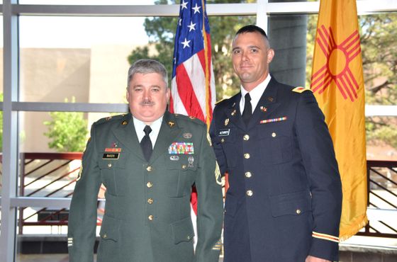 Buozis with 2nd Lt. Zach Alexander (r.) during the 2015 UNM Army ROTC commissioning ceremony.