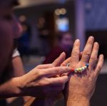 In the Georgia-Pacific Cold Water Quest gallery, guests can see the African penguins and notice each wears an identification band with different colored beads. Guests were able to make their own penguin bracelets at Party with the Penguins and learn what each colored bead means. Penguin Bracelet