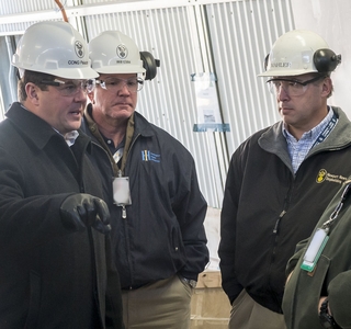 Rep. Steven Palazzo (left) learns about the new electromagnetic aircraft launch system aboard the aircraft carrier Gerald R. Ford (CVN 78) during a tour of Newport News Shipbuilding on Friday. Rep. Steven Palazzo