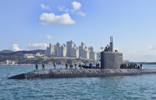 The submarine USS Columbus (SSN 762), seen here in the Republic of Korea in 2014, will undergo maintenance and modernization at HII’s Newport News Shipbuilding division. Work is expected to be completed in May 2019. U.S. Navy photo USS Columbus (SSN 762)