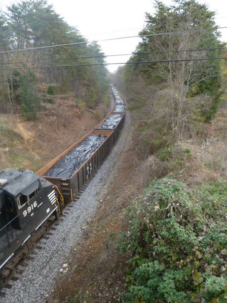 The first train carrying coal ash and soil leaves Dan River Steam Station on Nov. 16, 2015.