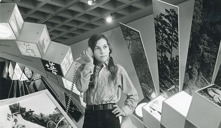 Unidentified young girl listening to phones at Oconee World of Energy - 1969Would be great to know what was going on in the exhibit at that time. Also interested in collecting accounts, observations, memories, etc. related to the World of Energy during this time. CYID087-930