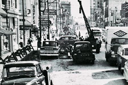 Gas mains being installed on North Tryon Street in Charlotte, N.C., in 1959. 03-PNG_Hist-460