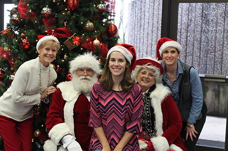 The Oconee Nuclear Station communications team in 2014 with Santa and Mrs. Claus, from left: BJ Gatten, Mikayla Kreuzberger, Amanda Dow. FOT-Oconee_Art01