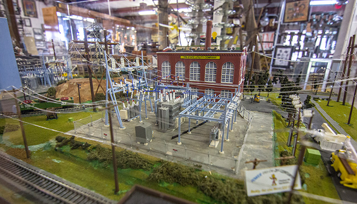 Scaled model of a power plant used to educate and train emergency responders working on hazardous electrical issues. 03-PS_Lineman