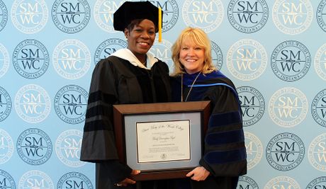 Duke Energy Indiana President Melody Birmingham-Byrd, left, and St. Mary of the Woods College President Dottie King. (Provided by Saint Mary-of-the-Woods College) 20160511commencePRES