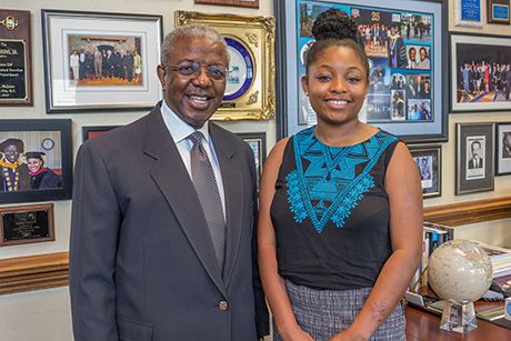 Livingstone College President Jimmy R. Jenkins Sr. and Brandi Gourdine. DKE-GourdinBridgeProgram-460