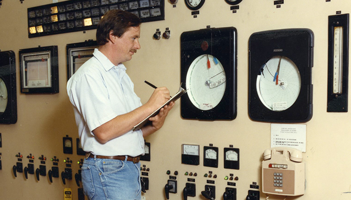Photo 124: A couple of people identified this Cincinnati Gas & Electric photo. This is Dave Schmitt, who was recording Unit 5 Drum Pressure at Miami Fort. 20170518_124