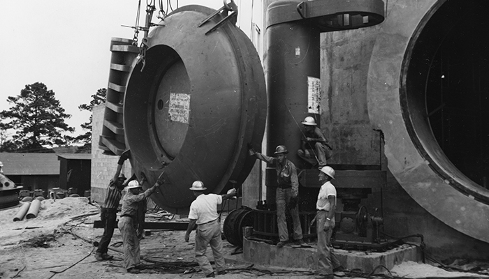 Installing the Vapor Container Equipment hatch door in 1961. 52hatch