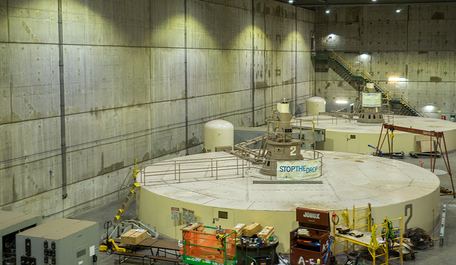 Generating units 2 and 3.The station’s three turbines are located inside a 150-foot high concrete dam. 2018-0119-Markland-Hydro-generating-units