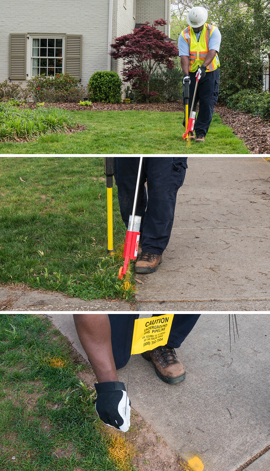 A Piedmont Natural Gas employee indentifies and marks natural gas lines. 2018-0409-Safe-Digging_collage
