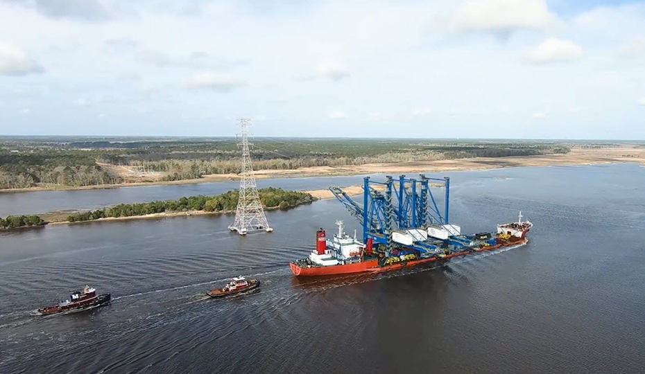Drone inspections helped reduce the number of times employees had to climb these 335-foot tall transmission towers in Wilmington, N.C. 2018-0606-Drone-Uses_930-4