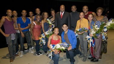 Robert Battle, Rennie Harris, dancers from Alvin Ailey American Dance Theater and winners from the Bristol-Myers Squibb HIV Photo Contest at the world premiere of Home