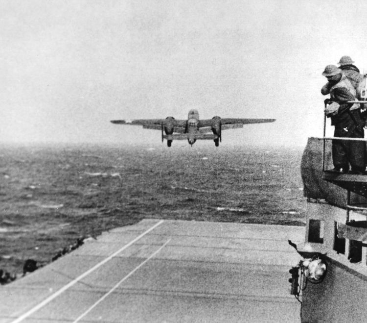 A B-25 Mitchell bomber takes off from the deck of the USS Hornet. The air crews on all 16 of the B-25 successfully accomplished the takeoff with 15 of the aircraft successfully reaching their targets. (U.S. Air Force photo). Why the B-21 Raider got its name