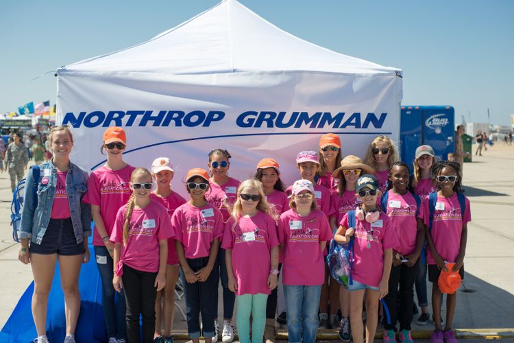 The Girls in Aviation Day event participants visited the Northrop Grumman recruiting booth at the Miramar Air Show, Sept. 23. Northrop Grumman Helps Inspire Future “Fly Girls” at Miramar