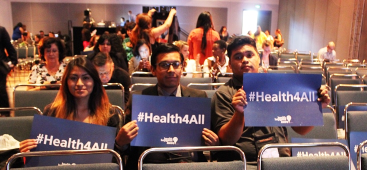 Luis and other youth leaders promoting the #Health4All campaign.