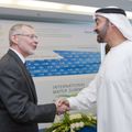 HH General Sheikh Mohamed bin Zayed Al Nahyan Crown Prince of Abu Dhabi Deputy Supreme Commander of the UAE Armed Forces greets Dr Glen Daigger, President of the International Water Association. 