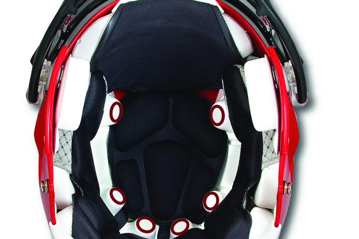Underside of a Riddell Revolution Speed helmet with Sideline Response System sensors